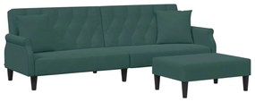 3216221 vidaXL Canapea extensibilă 2 locuri/perne/taburet verde închis catifea