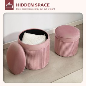 HOMCOM Set 2 Otomane cu Depozitare, Tapițate cu Catifea, Roz, Capac Detașabil | Aosom Romania