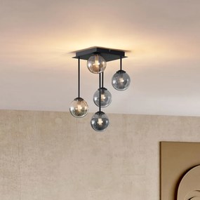 Plafonieră modernă neagră cu sticlă chihlimbar și fum, 5 lumini - Atena