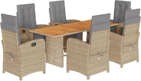 vidaXL Set de masă pentru grădină, 7 piese, cu perne, bej, poliratan