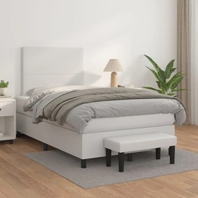 3137534 vidaXL Pat box spring cu saltea, alb, 120x200 cm, piele ecologică