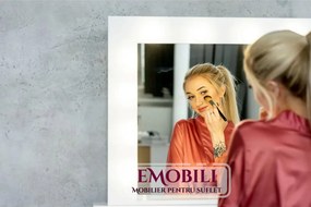 Masuta machiaj cu Oglinda LED si 7 Sertare pentru Cosmetice, Set Masa toaleta 120 cm, Alb, masuta cosmetica, vanity - SEA516C