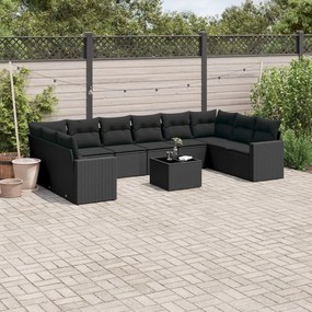 3219465 vidaXL Set canapele de grădină cu perne, 11 piese, negru, poliratan
