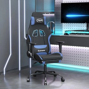 Scaun de gaming cu suport picioare, negru si albastru, textil 1, Negru si albastru, Cu suport de picioare