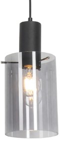 Lampă suspendată vintage neagră cu sticlă fumurie - Vidro