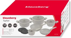 Set oale si tigai marmorate cu capace 12 peise Klausberg KB-7969, crem