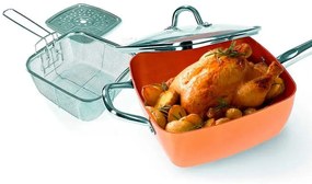 Tigaie cu cos Silvano SCC-7527, 24 cm, 5 l, 450C, Acoperire ceramica, Capac sticla, Inductie, Cupru