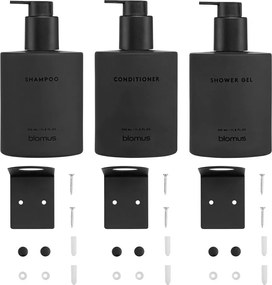 Dozatoare de săpun lichid negre 3 buc. de montat pe perete din sticlă 350 ml Kirei – Blomus