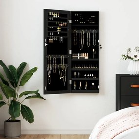 vidaXL Dulap de bijuterii cu oglindă de perete, negru, 37,5x10x106 cm