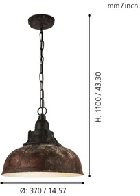 Eglo 49819 - Lustră cu lanț GRANTHAM 1 1xE27/60W