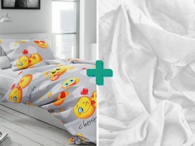 2x Lenjerie de pat din microfibra EMOJI gri + cearsaf jersey 180x200 cm alb