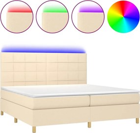 vidaXL Pat cu arcuri, saltea și LED, crem, 200x200 cm, textil