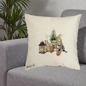 Perna Decorativa Gnom Scandinav cu Felinar, 40x40 cm, Ecru, Husa Detasabila, Perna Inclusa, BEKZ®