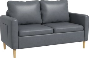 HOMCOM Canapea 2 locuri Tapițată în Poliester cu 2 Buzunare Laterale, Brațere și Picioare din Lemn 143x76x83 cm Gri | Aosom Romania