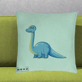 Perna Personalizata Brontosaur Albastru, 40x40 cm, Verde Menta, Husa Detasabila, Perna Inclusa, BEKZ®
