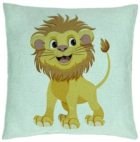 Perna Decorativa, Model copii Little Lion, 40x40 cm, Verde Menta, Husa Detasabila, Burduf