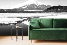 Fototapet muntele japonez Fuji în alb-negru