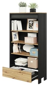 Biblioteca Dot Cu Led Cu 1 Sertar, Negru Si Stejar Artizanal, 72.1 Cm