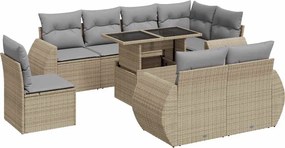 vidaXL Set canapele de grădină, 9 piese, cu perne, bej, poliratan