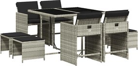 vidaXL Set mobilier grădină cu perne, 9 piese, gri deschis, poliratan