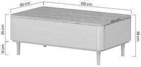 Măsuță de cafea Elivo 100 cm cu sertare pe picioare - cașmir / stejar uleiat