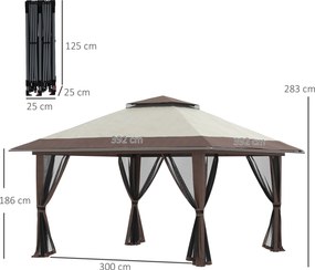Outsunny Pavilion Pliabil Pop-Up 4x4 m cu Înălțime Reglabilă pe 3 Niveluri, Pavilion de Exterior cu Plasă de Țânțari, Saci de Nisip, Geantă de Transport, UV50+, pentru Grădină, Camping, Petreceri, Bej | Aosom Romania