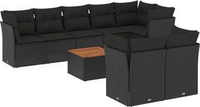 vidaXL Set mobilier de grădină cu perne, 9 piese, negru, poliratan