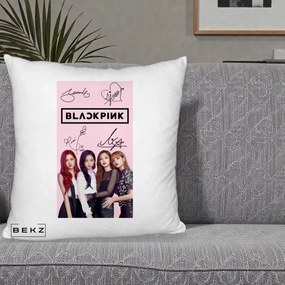 Perna Personalizata K-pop BLACKPINK Semnaturi si Foto, 40x40 cm, Alb Pufos, Husa Detasabila, Perna Inclusa, BEKZ®