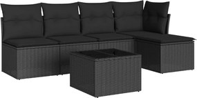 vidaXL Set mobilier de grădină cu perne, 6 piese, negru, poliratan