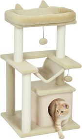 PawHut copac pentru pisici, copac de zgâriat cu jucărie, bară de odihnă, hamac, 48 x 48 x 90 cm, crem | Aosom Romania