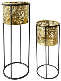 Set 2 suporturi pentru ghivece, auriu / negru, metal, Ø 17 cm / Ø 13,5 cm, Coppia Mauro Ferreti