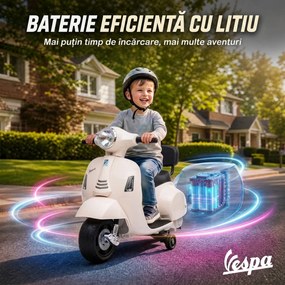 AIYAPLAY Motocicletă electrică pentru copii 1.5-3 ani mini Vespa GTS 7.2V, cu baterie litiu, spătar, roți ajutătoare, far, claxon, 2.5km/h, max. 25 Kg, alb crem | Aosom Romania