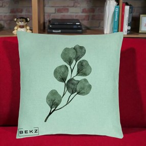 Perna Decorativa Ramura Eucalipt Acuarela, 40x40 cm, Verde Menta, Husa Detasabila, Perna Inclusa, BEKZ®