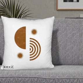 Perna Decorativa Boho Sun si Spirala, 40x40 cm, Alb Pufos, Husa Detasabila, Perna Inclusa, BEKZ®