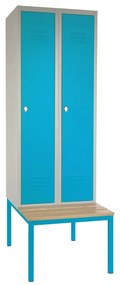 Dulap metalic cu bancheta, 60 x 85 x 185 cm, blocare, albastru - RAL 5012