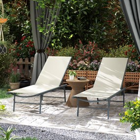 Outsunny Set de 2 șezlonguri pliabile din textilenă șezlong pentru grădină exterior reglabil 54 x 164 x 84 cm crem | Aosom Romania
