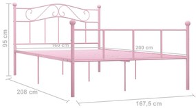 Cadru de pat, roz, 160 x 200 cm, metal Roz, 160 x 200 cm