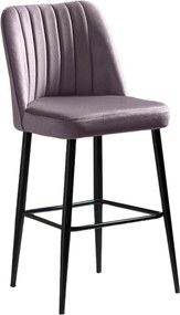Set 2 scaune bar VENTO, lila/negru, stofa catifelata/metal, 49x45x99 c