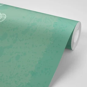 Tapet arabesca verde pe fundal abstract