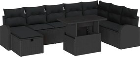 vidaXL Set de canapele pentru grădină cu pernă 9 pcs Negru Rattan poli