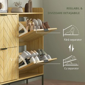 HOMCOM Mobila de pantofi 16 perechi cu 4 sertare, uși rabatabile, rafturi reglabile, 110 x 23,5 x 95,5 cm, stejar | Aosom Romania