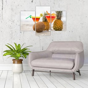 Tablou cu ananas și pahare pe plajă (90x60 cm)