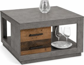 Masuta cafea Fulda, gri ciment/lemn antichizat, PAL, 80x80x46 cm