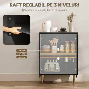 HOMCOM Comodă Modernă cu 2 Uși și Raft Reglabil, Bufet pentru Bucătărie și Living cu Picioare din Metal, Negru | Aosom Romania