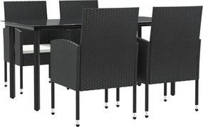 vidaXL Set mobilier de grădină, 5 piese, negru, poliratan și oțel