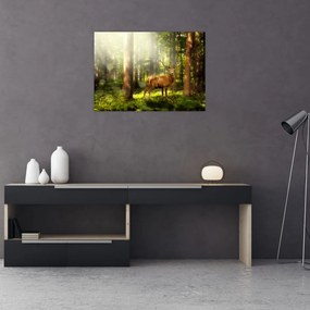 Tablou pe sticlă cu cerbul în pădure (70x50 cm)