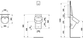 LAUFEN H8402817160001 - Pisoar VAL, alimentare și evacuare pe spate, ceramică, negru mat