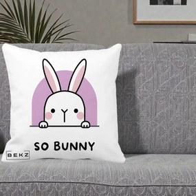 Perna Decorativa So Bunny Kawaii, 40x40 cm, Alba Mata, Husa Detasabila, Perna Inclusa, BEKZ®