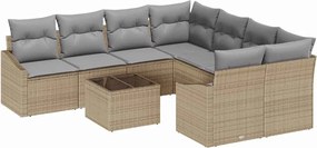 vidaXL Set de canapea cu pernă 9 pcs Bej și gri poliratan