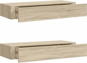 vidaXL Dulapuri de perete cu sertare 2 buc. stejar 60x23,5x10 cm MDF